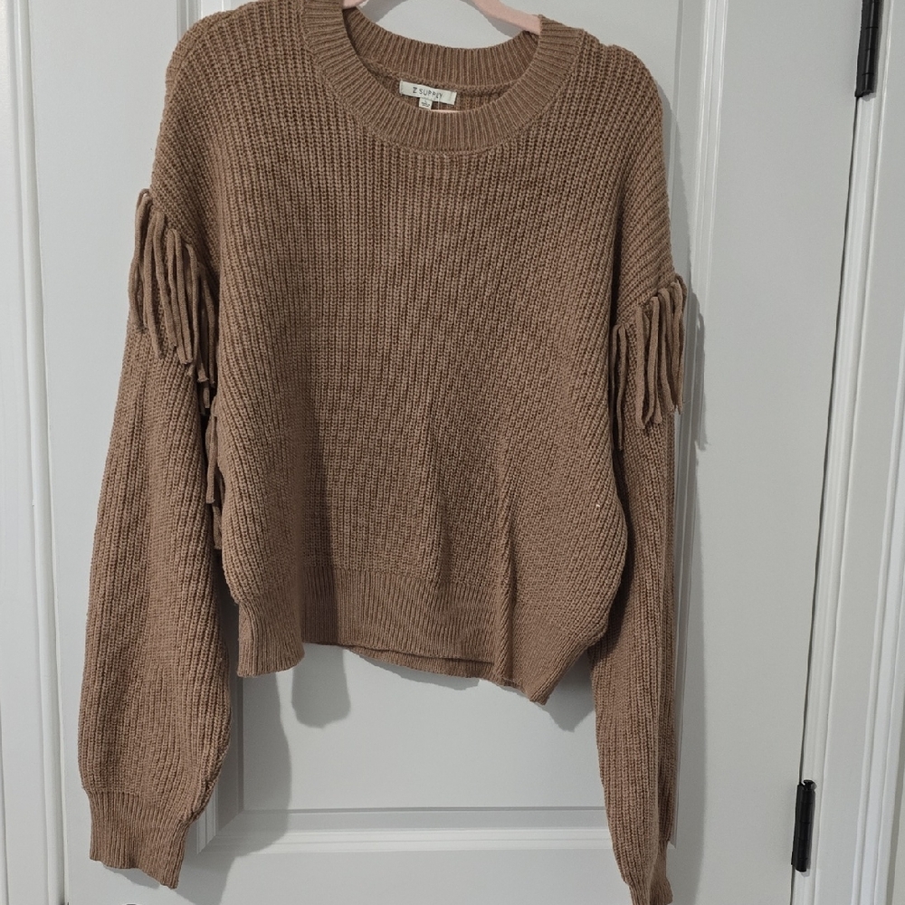 Z Supply Tan Sweater with Fringe Accents